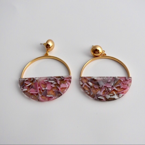 Half Moon Blush Pink Hoop Earrings - Picture 3 of 5